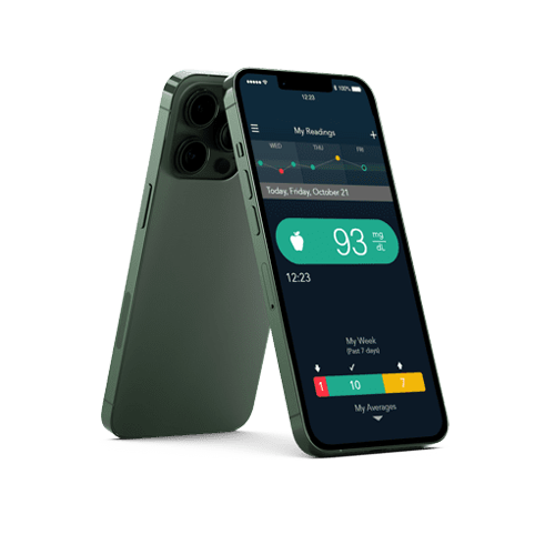 Ponsel dengan aplikasi CONTOUR<sup>®</sup>DIABETES di layar