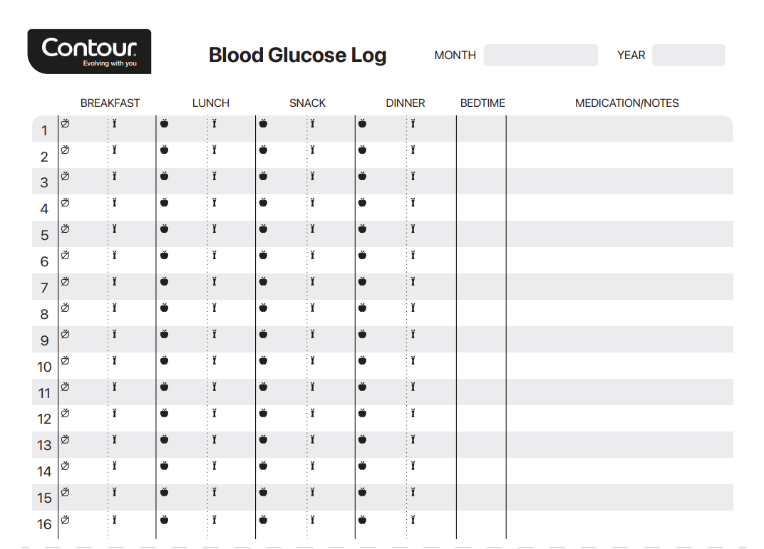 Blood glucose diary preview
